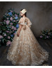 Flutter Sleeves Star Lace Tulle Keyhole Back Flower Girl Dress